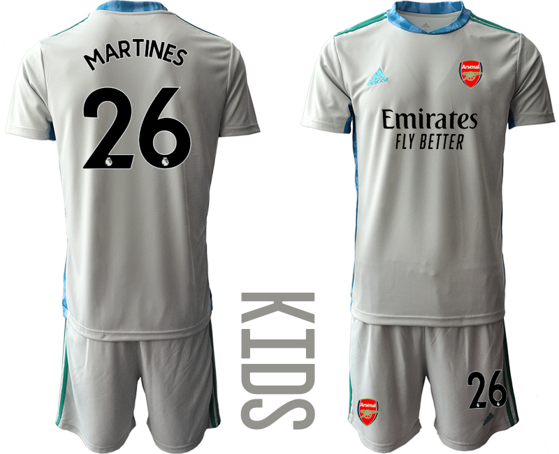Youth 2020-2021 club Arsenal grey goalkeeper #26 Soccer Jerseys